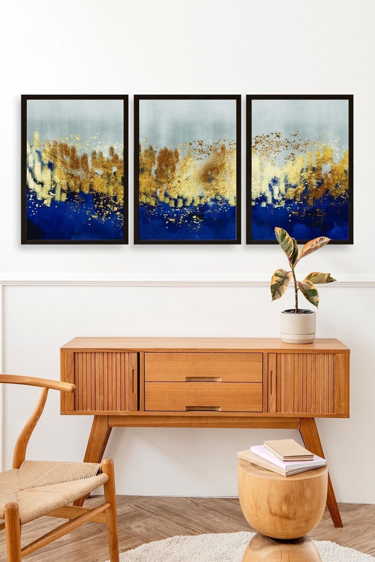 Soyut Üçlü Ahşap Çerçeveli Tablo 30 x 40