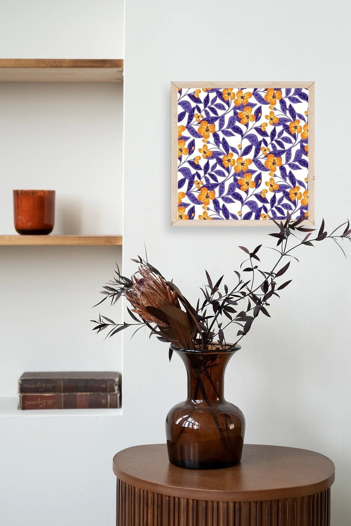 Çiçek Ahşap Çerçeveli Tablo 50 x 50