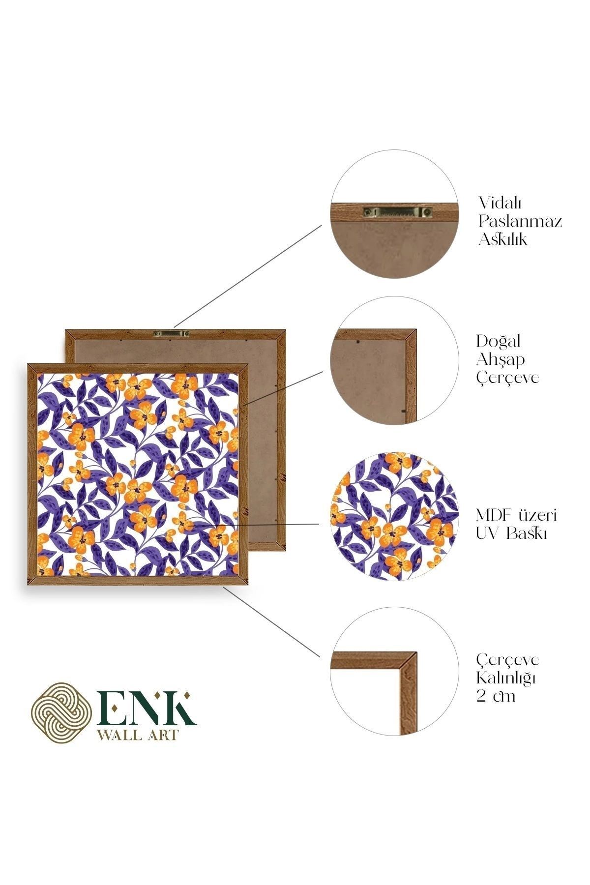 Çiçek Ahşap Çerçeveli Tablo 50 x 50