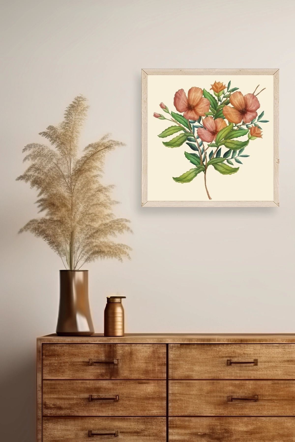 Çiçek Ahşap Çerçeveli Tablo 50 x 50