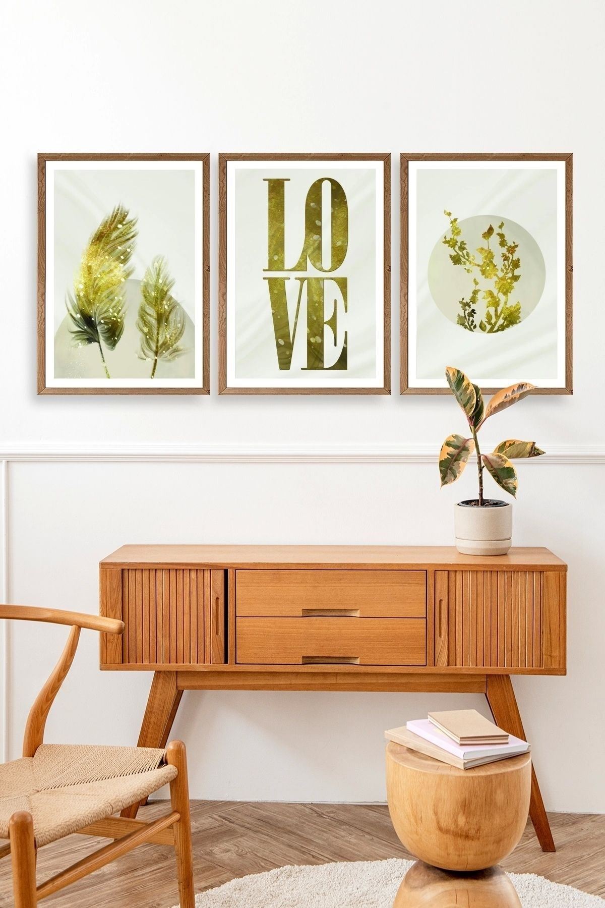 Manzara Üçlü Ahşap Çerçeveli Tablo 50 x 70