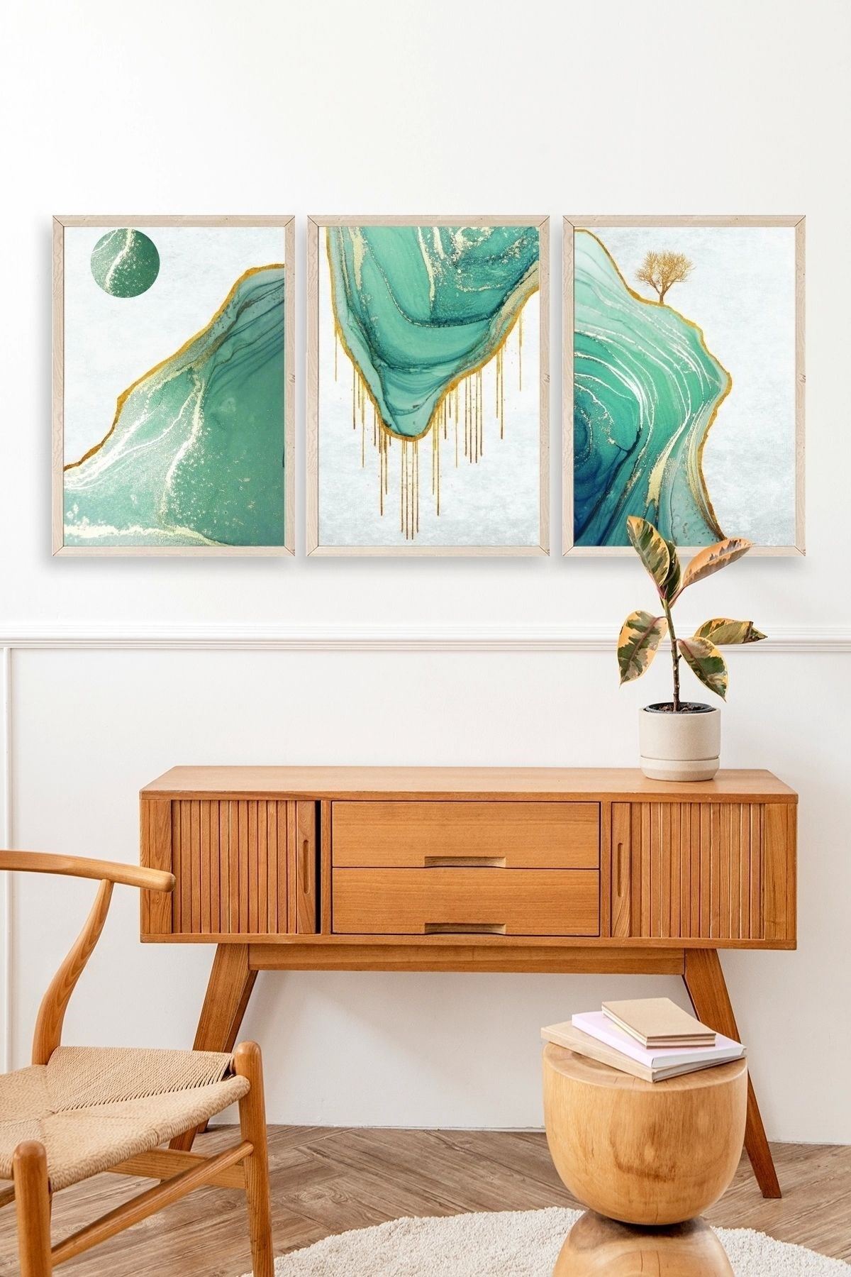 Manzara Üçlü Ahşap Çerçeveli Tablo 50 x 70