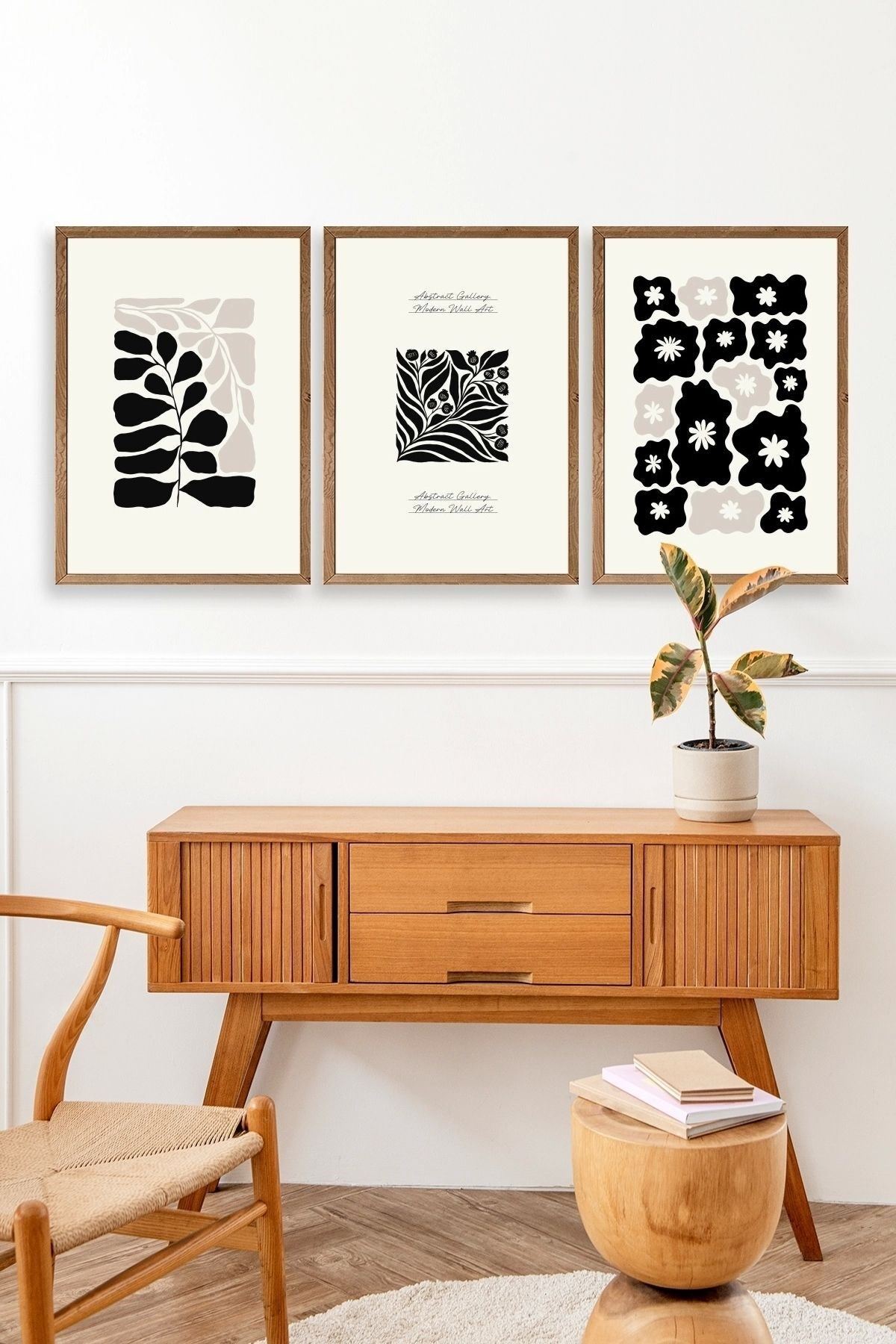 Modern Üçlü Ahşap Çerçeveli Tablo 40 x 60