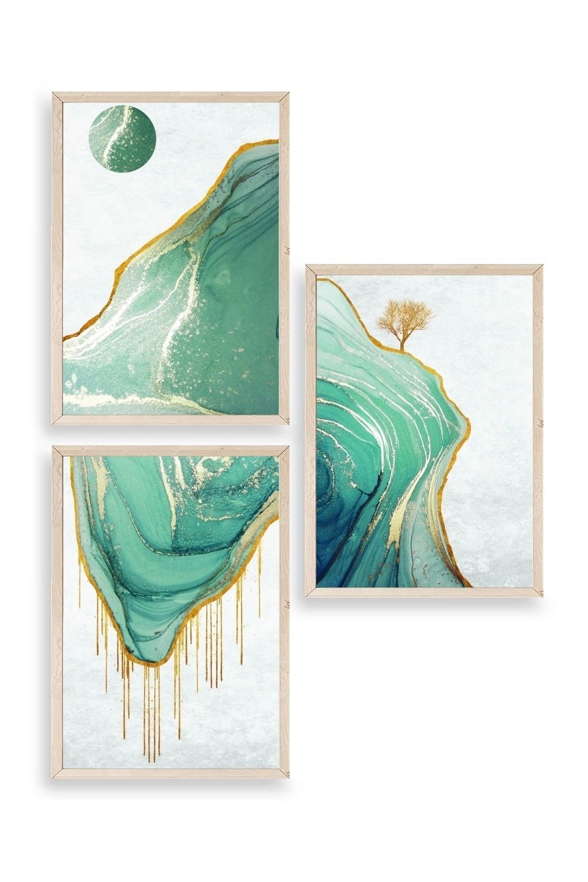 Manzara Üçlü Ahşap Çerçeveli Tablo 17 x 23