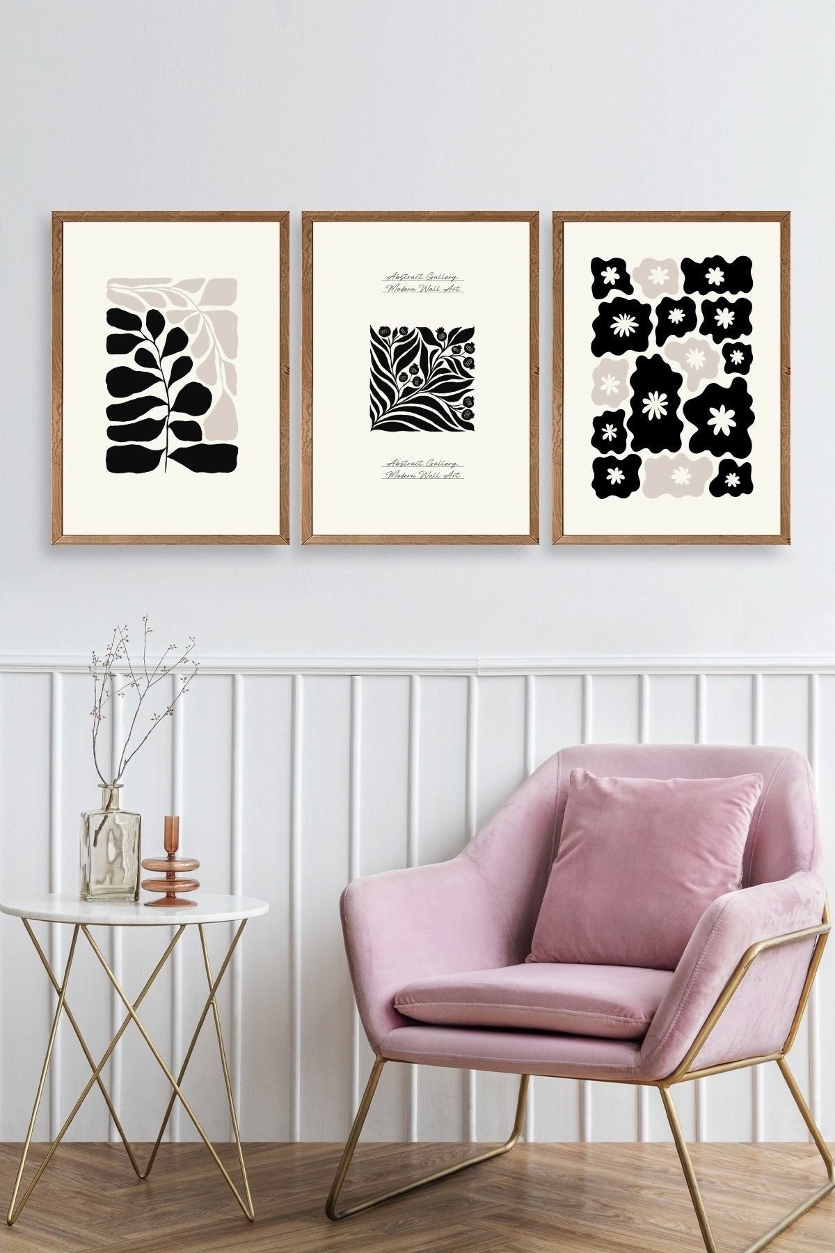 Modern Üçlü Ahşap Çerçeveli Tablo 23 x 30