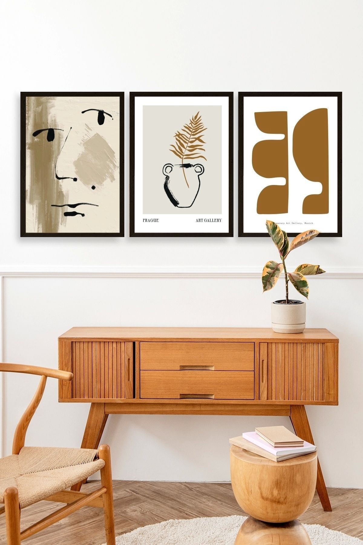 Modern Üçlü Ahşap Çerçeveli Tablo 30 x 40