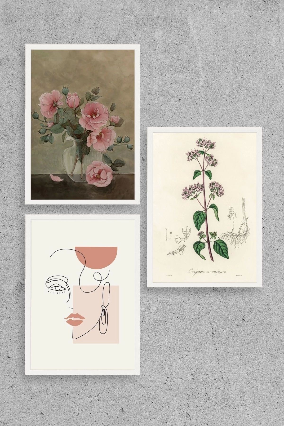 Çiçek Üçlü Ahşap Çerçeveli Tablo 50 x 70