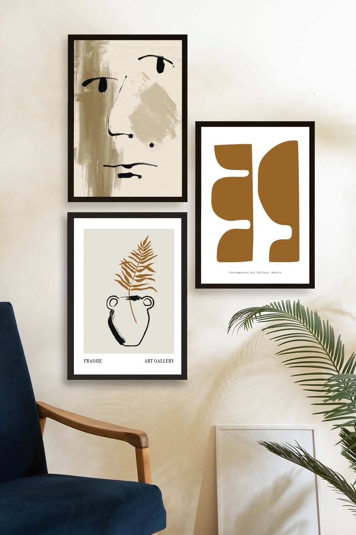 Modern Üçlü Ahşap Çerçeveli Tablo 50 x 70