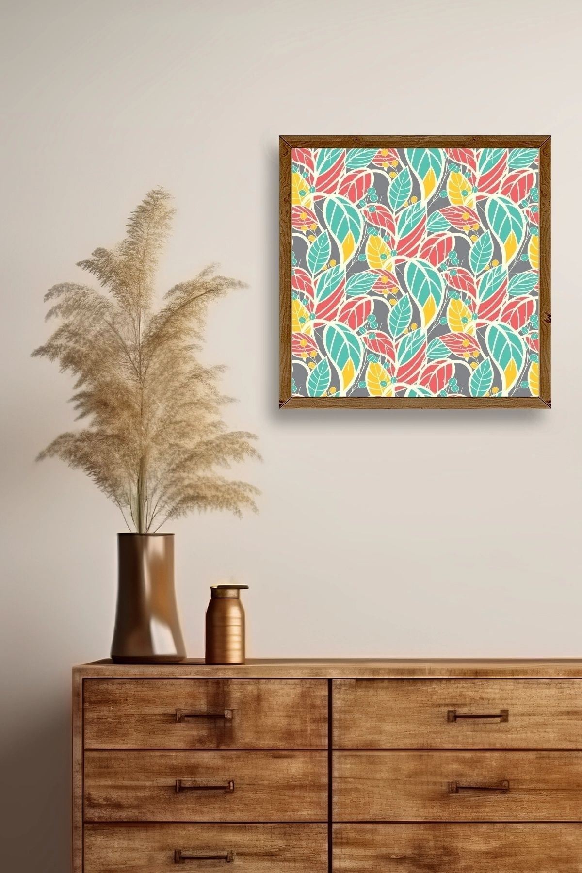 Yaprak Ahşap Çerçeveli Tablo 23 x 23