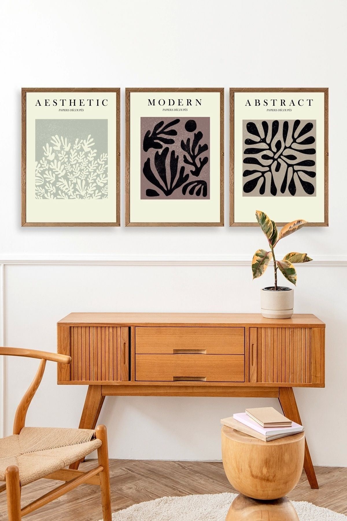 Modern Üçlü Ahşap Çerçeveli Tablo 50 x 70