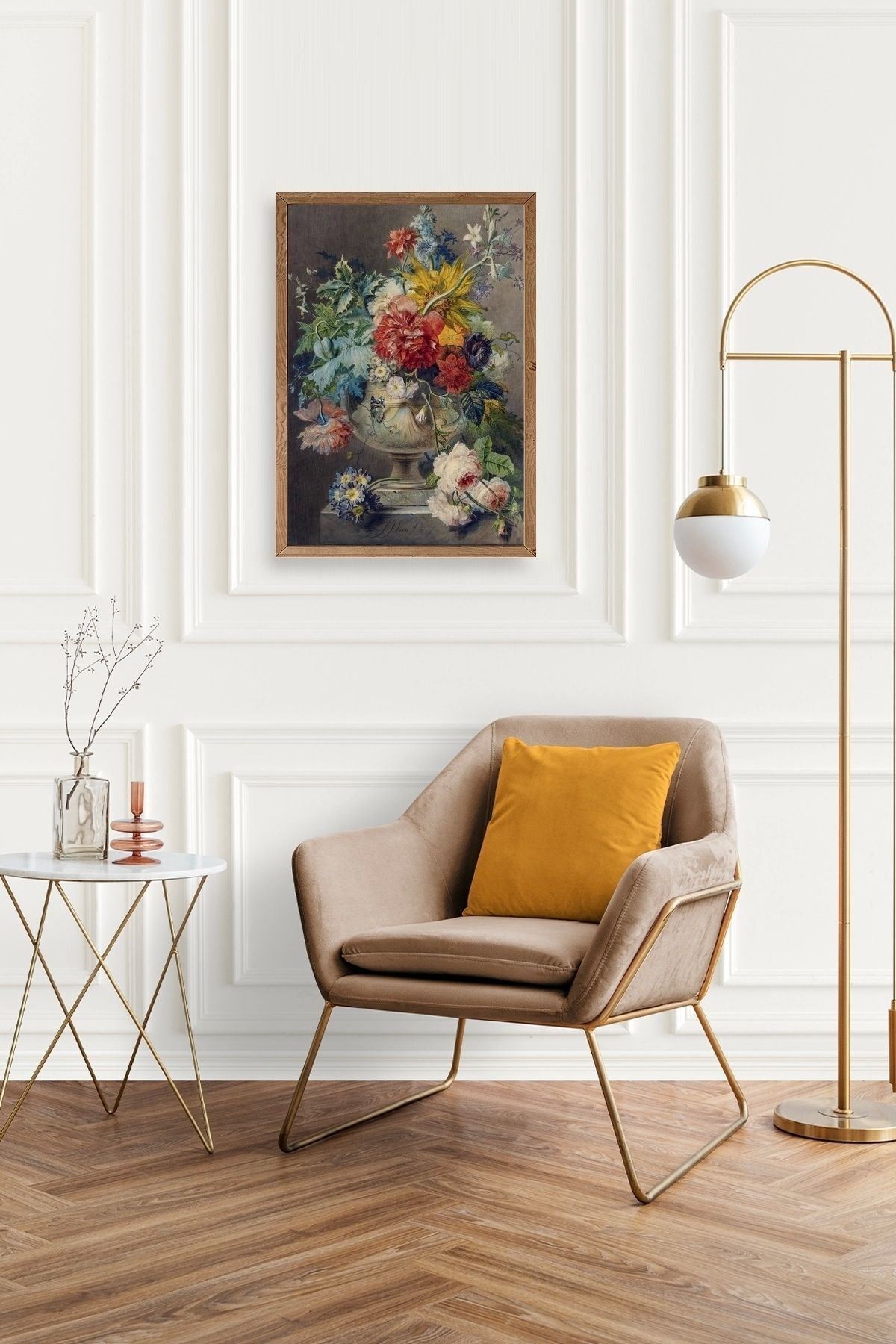 Vazodaki Çiçek Buketi Ahşap Çerçeveli Tablo 50 x 70