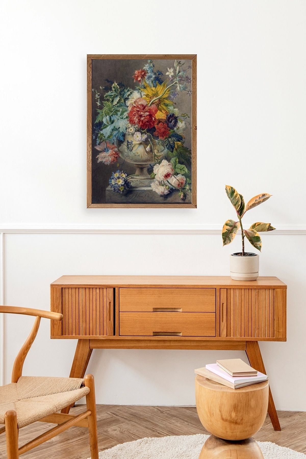 Vazodaki Çiçek Buketi Ahşap Çerçeveli Tablo 30 x 42