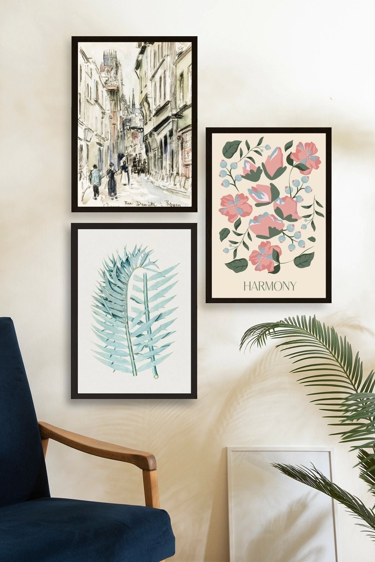 Harmony Üçlü Ahşap Çerçeveli Tablo 40 x 60