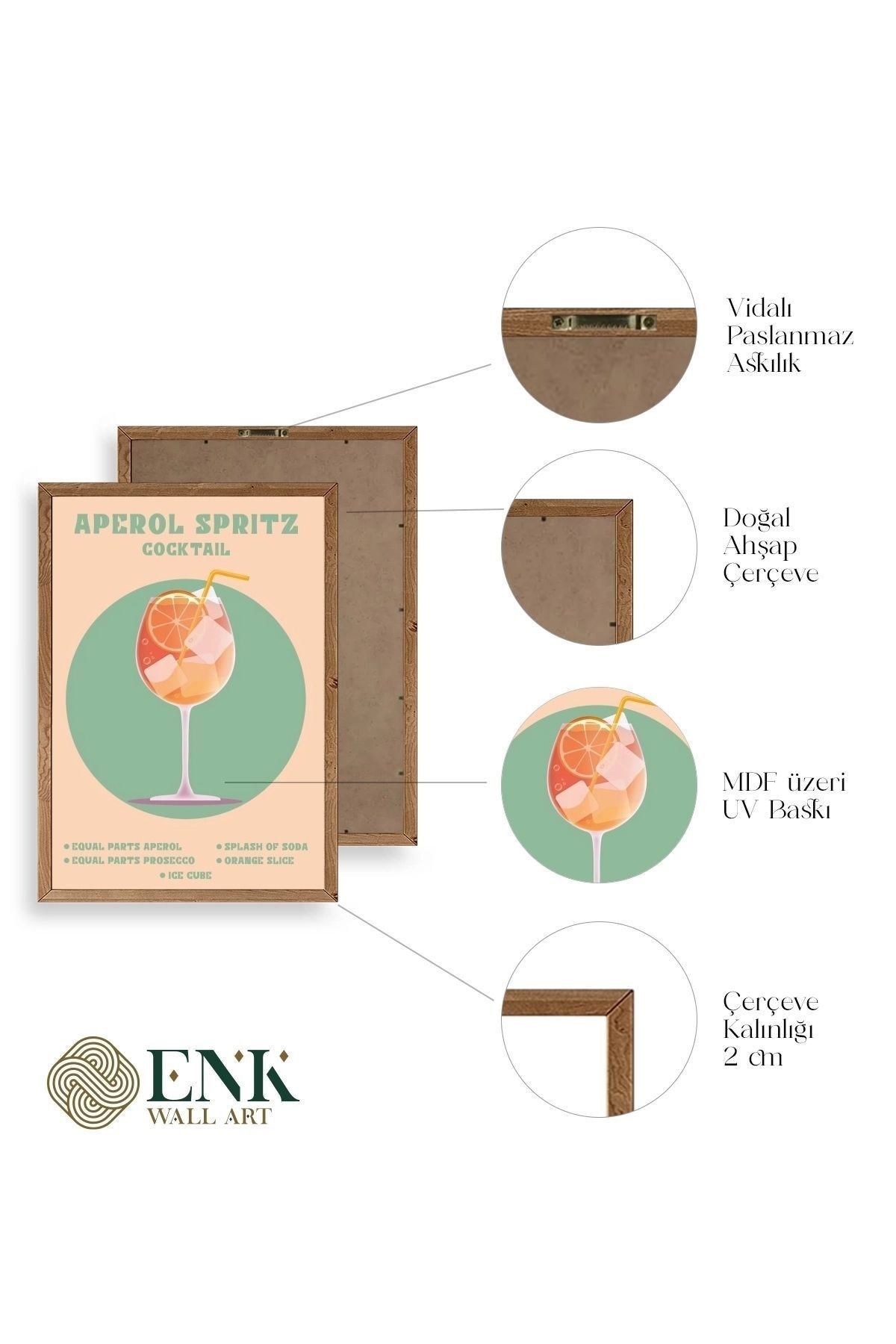 Aperol Spritz Ahşap Çerçeveli Tablo 50 x 70