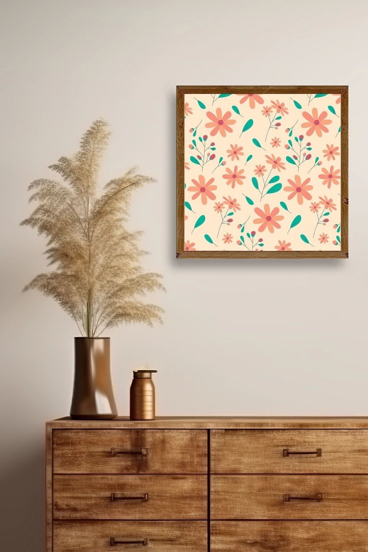 Çiçek Ahşap Çerçeveli Tablo 50 x 50