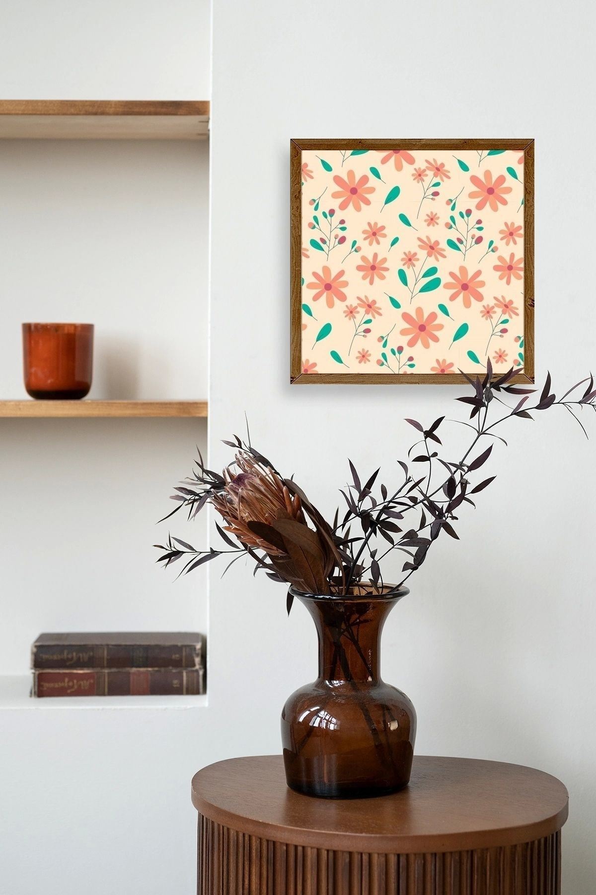 Çiçek Ahşap Çerçeveli Tablo 50 x 50