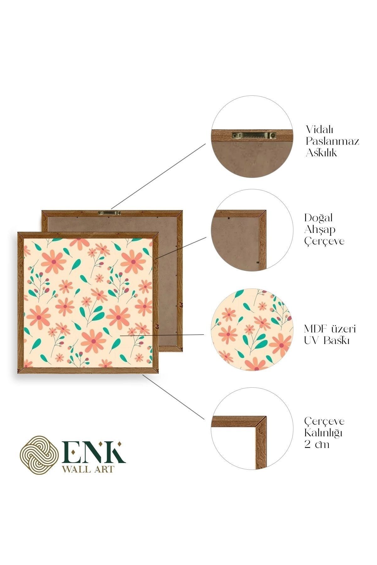 Çiçek Ahşap Çerçeveli Tablo 23 x 23