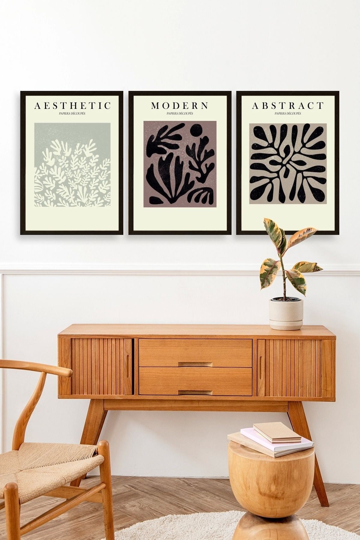 Modern Üçlü Ahşap Çerçeveli Tablo 23 x 30