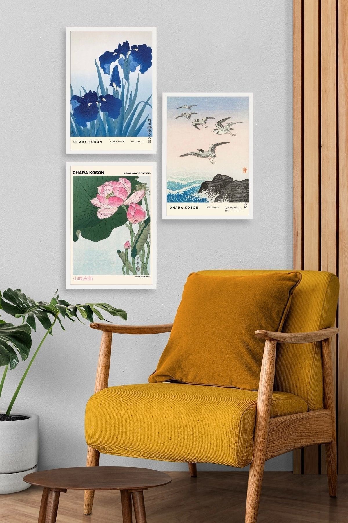 Vazodaki Çiçekler Üçlü Ahşap Çerçeveli Tablo 30 x 40