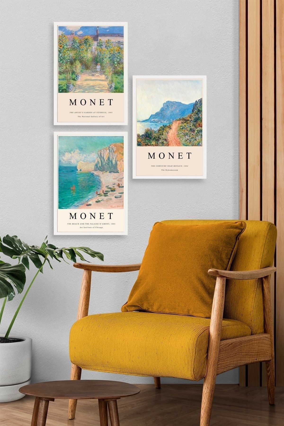 Monet Üçlü Ahşap Çerçeveli Tablo 50 x 70