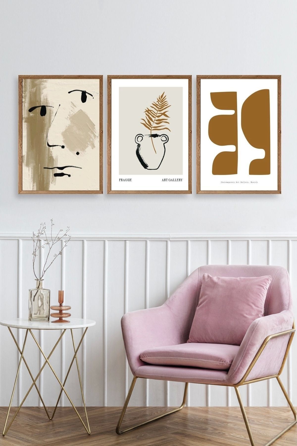 Modern Üçlü Ahşap Çerçeveli Tablo 50 x 70