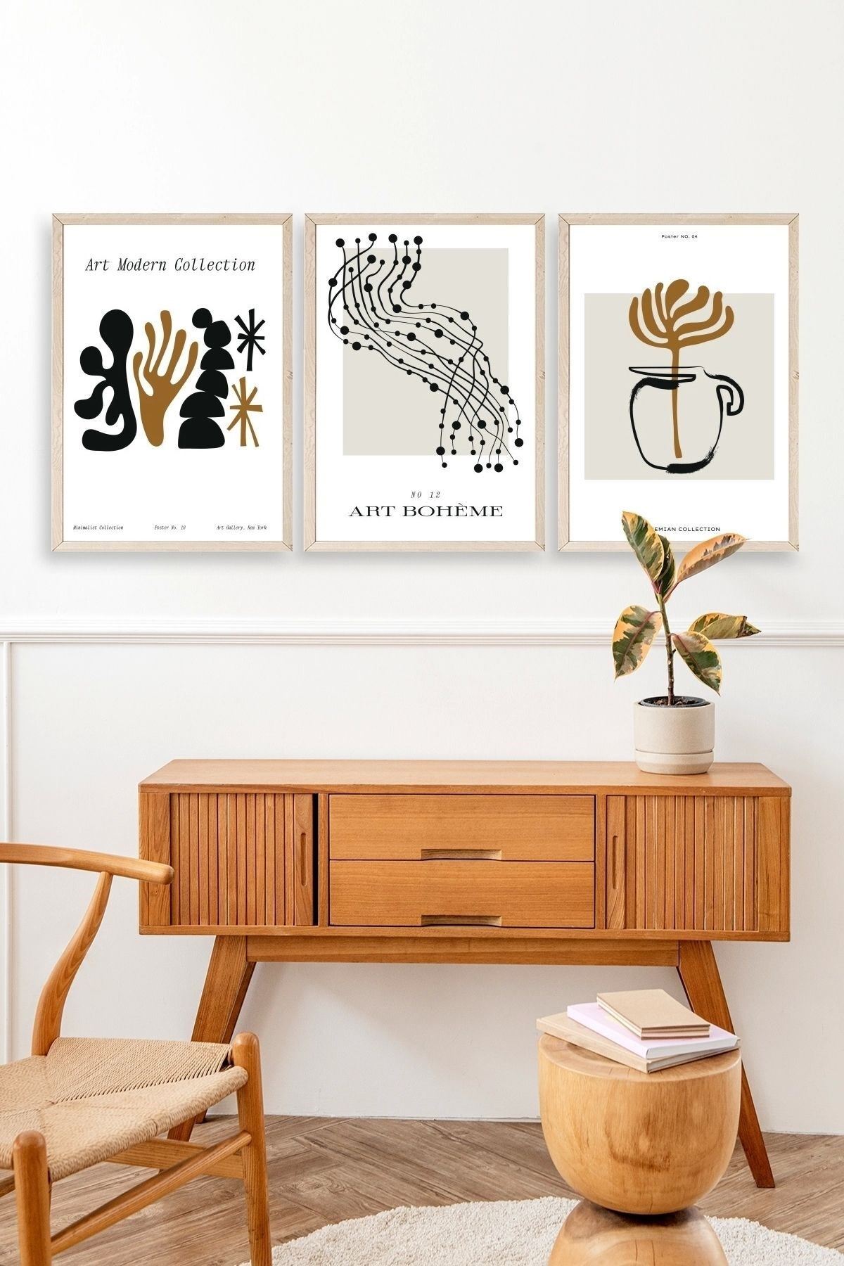 Modern Üçlü Ahşap Çerçeveli Tablo 40 x 60