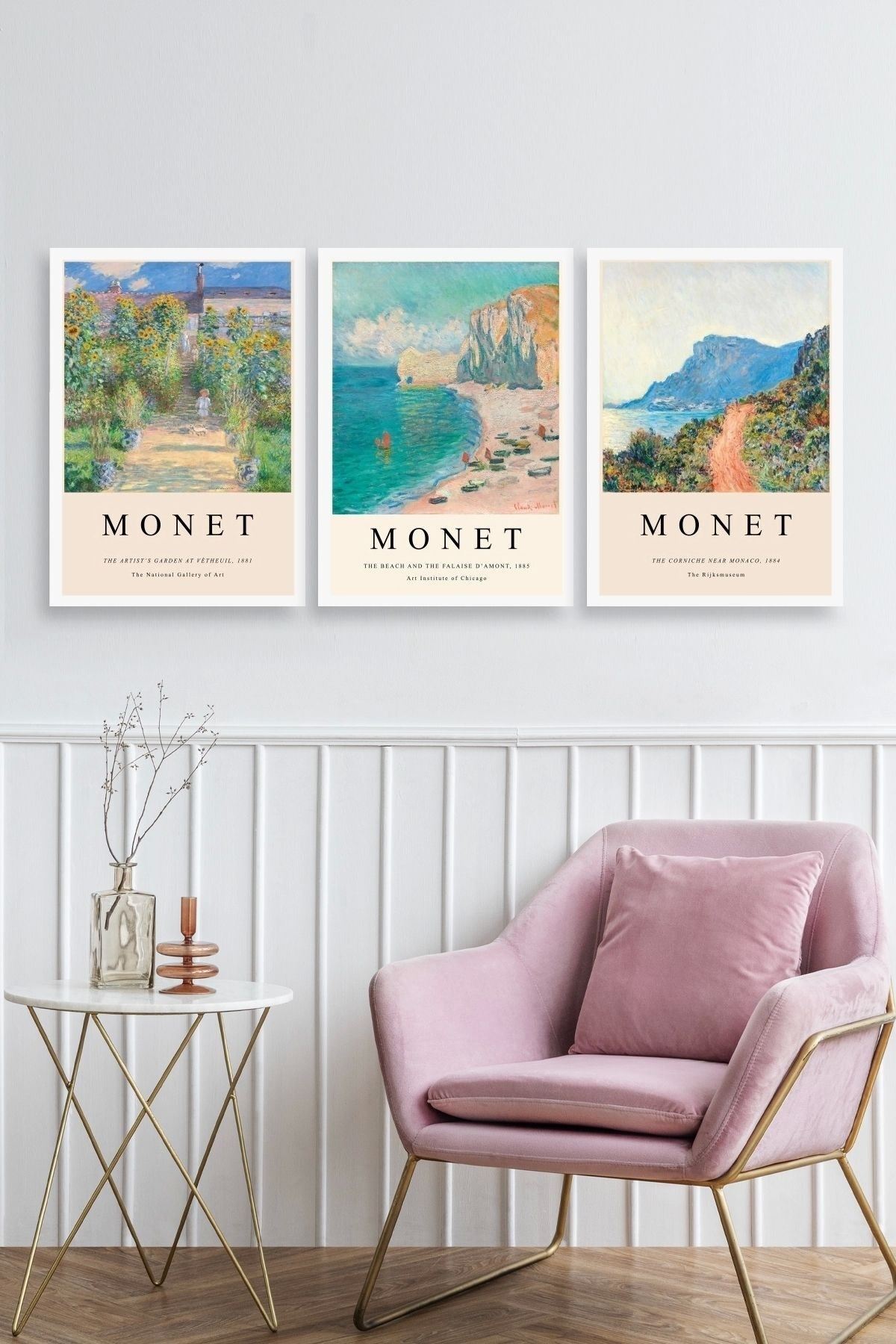 Monet Üçlü Ahşap Çerçeveli Tablo 30 x 40