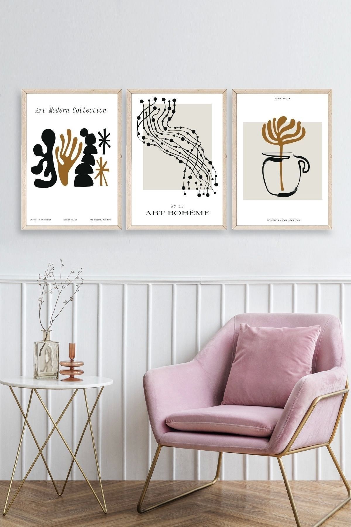 Modern Üçlü Ahşap Çerçeveli Tablo 50 x 70