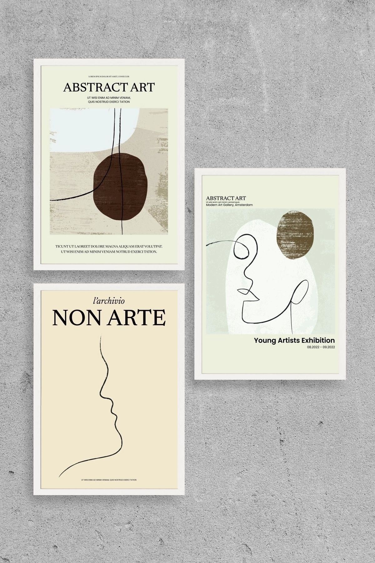 Soyut Sanat Üçlü Ahşap Çerçeveli Tablo 50 x 70