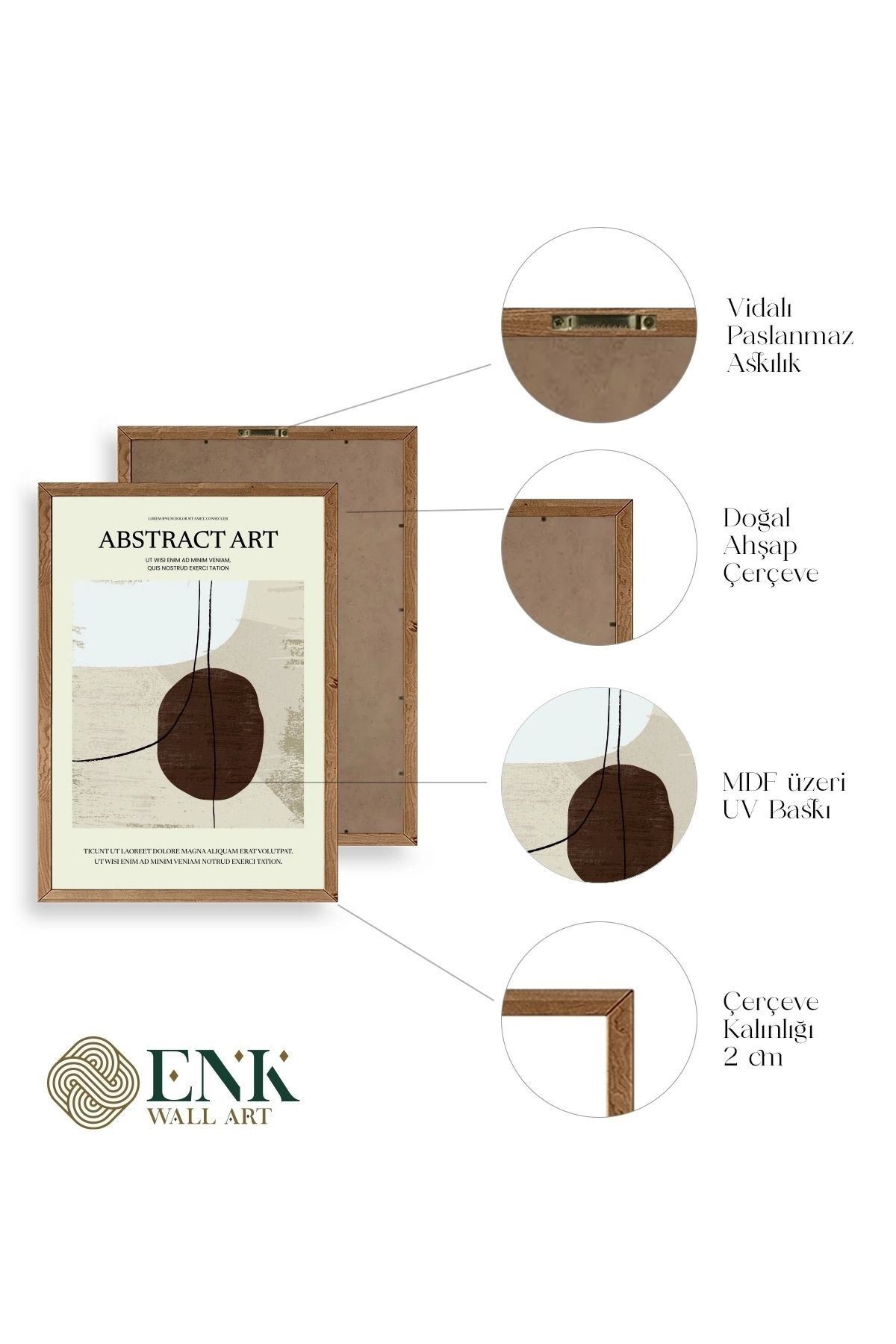 Soyut Sanat Üçlü Ahşap Çerçeveli Tablo 23 x 30