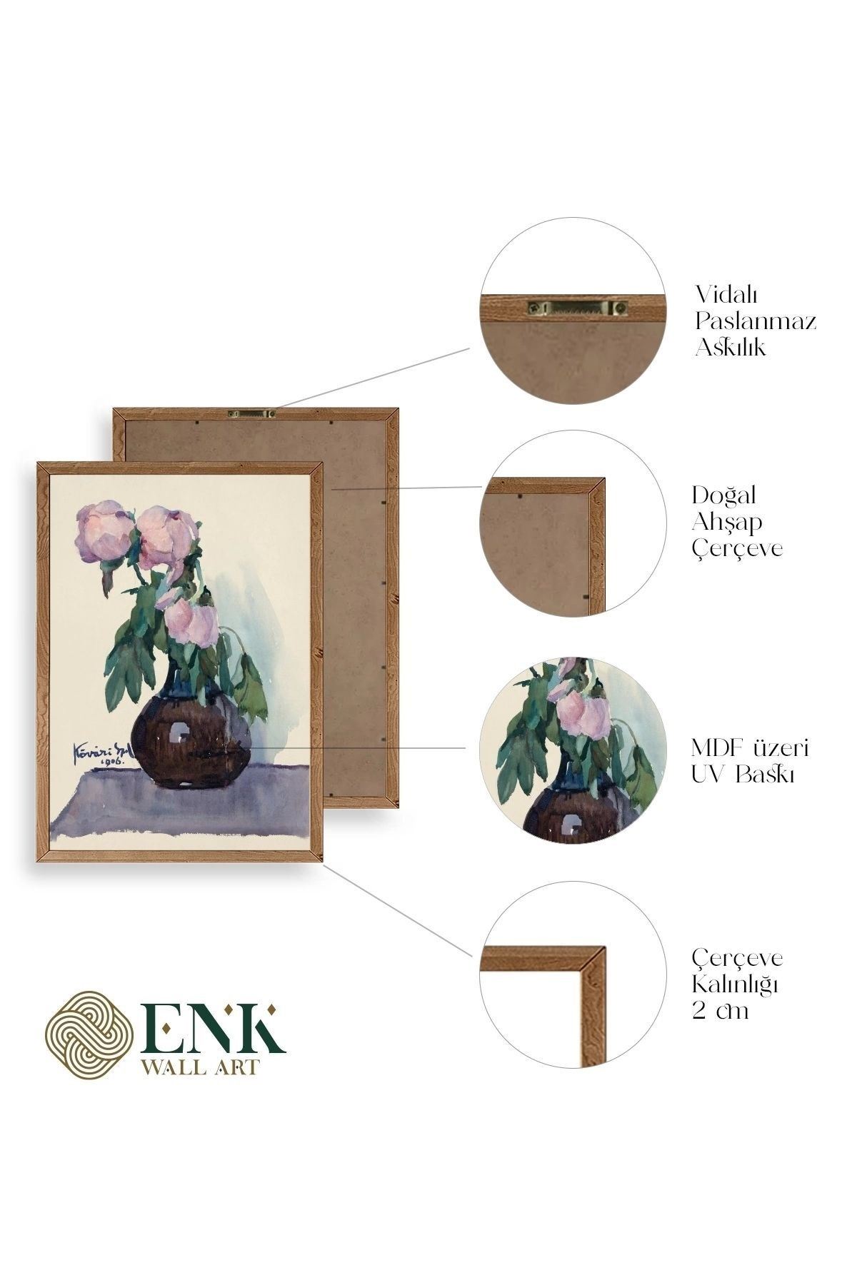 Vazodaki Çiçekler Üçlü Ahşap Çerçeveli Tablo 50 x 70