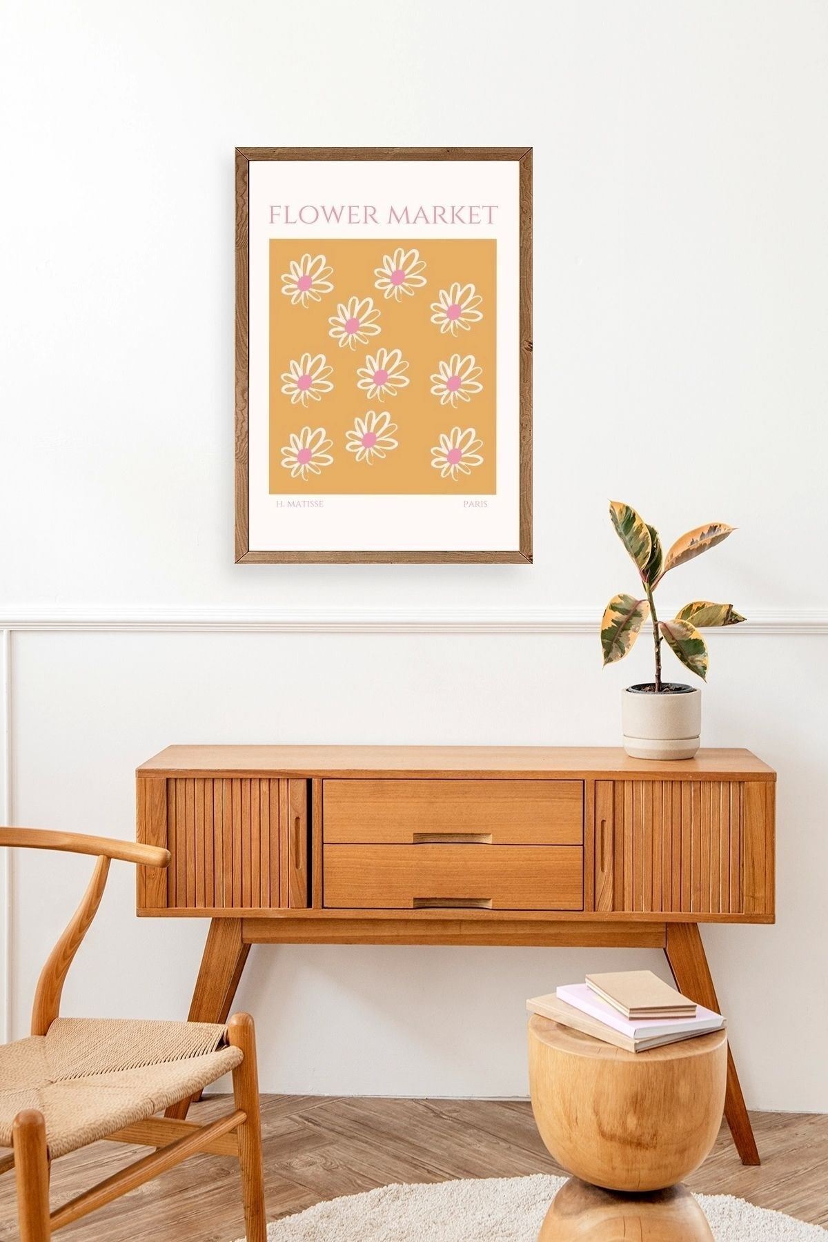 Çiçek Pazarı Ahşap Çerçeveli Tablo 17 x 23