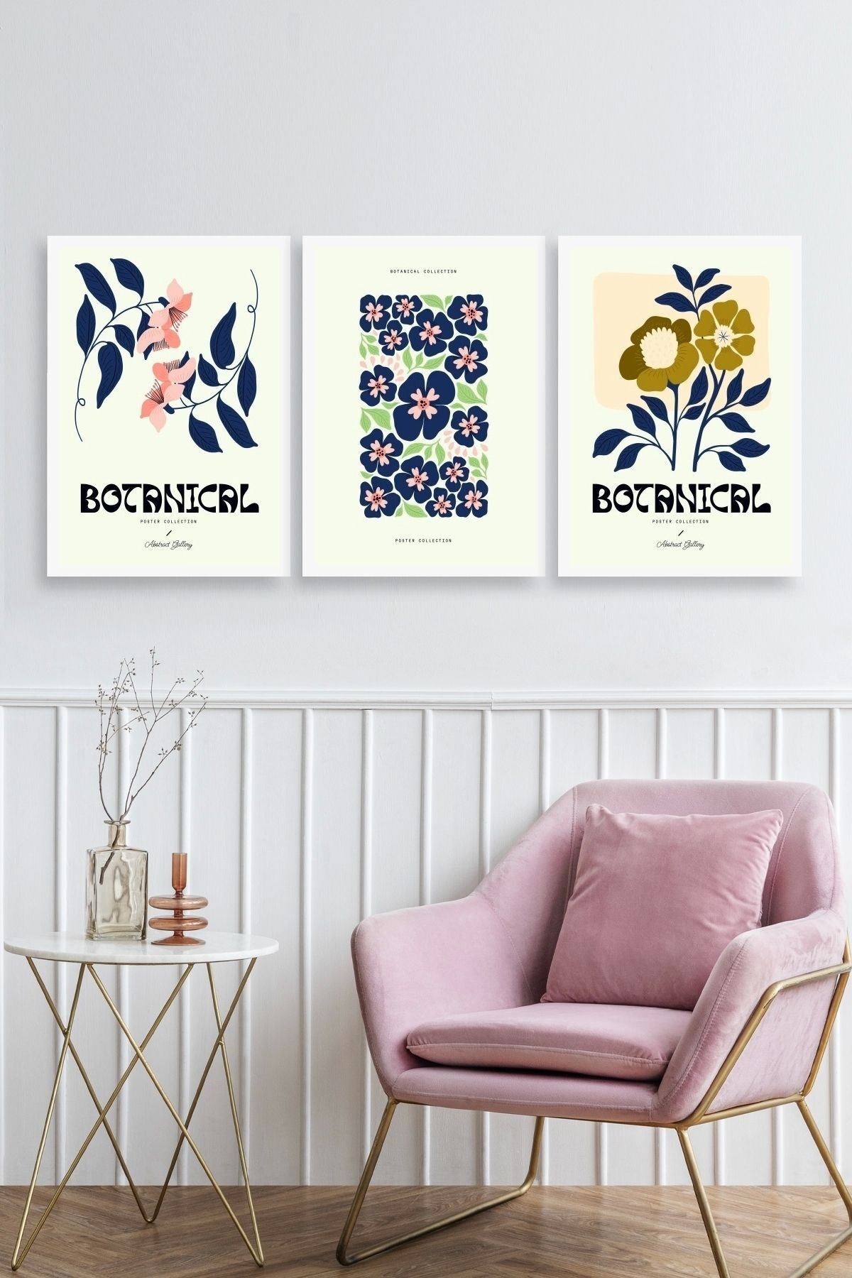 Botanik Üçlü Ahşap Çerçeveli Tablo 40 x 60