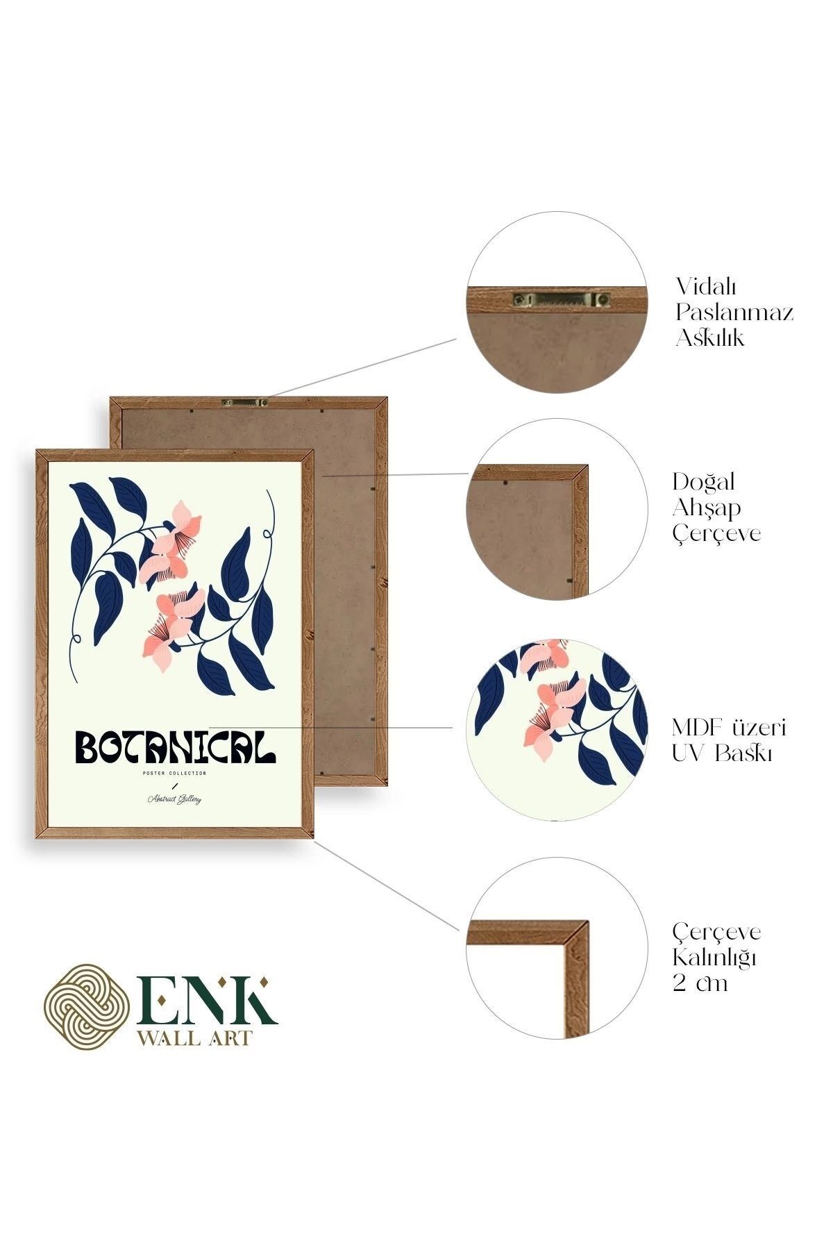 Botanik Üçlü Ahşap Çerçeveli Tablo 50 x 70