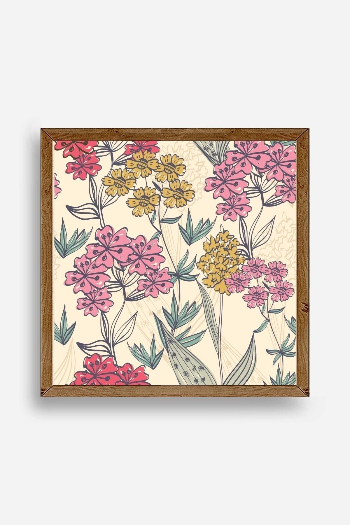 Çiçekler Ahşap Çerçeveli Tablo 23 x 23