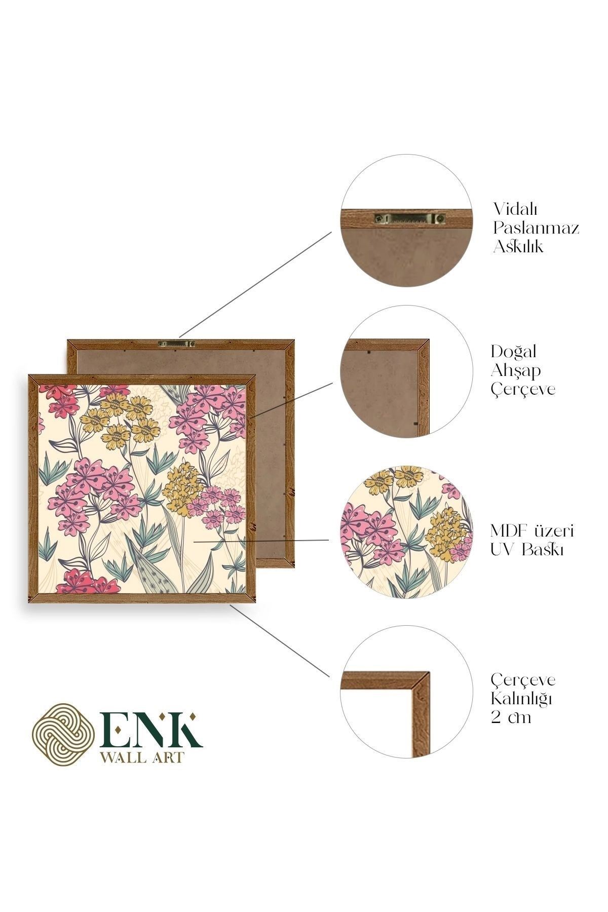 Çiçekler Ahşap Çerçeveli Tablo 23 x 23