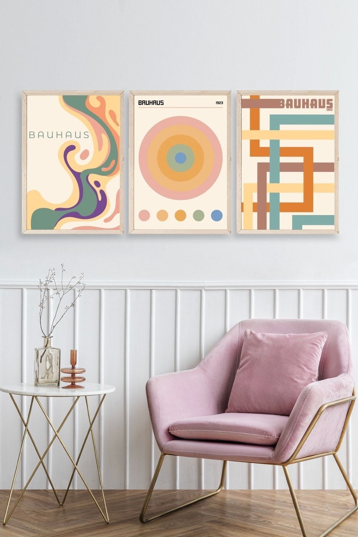 Bauhaus Üçlü Ahşap Çerçeveli Tablo 50 x 70