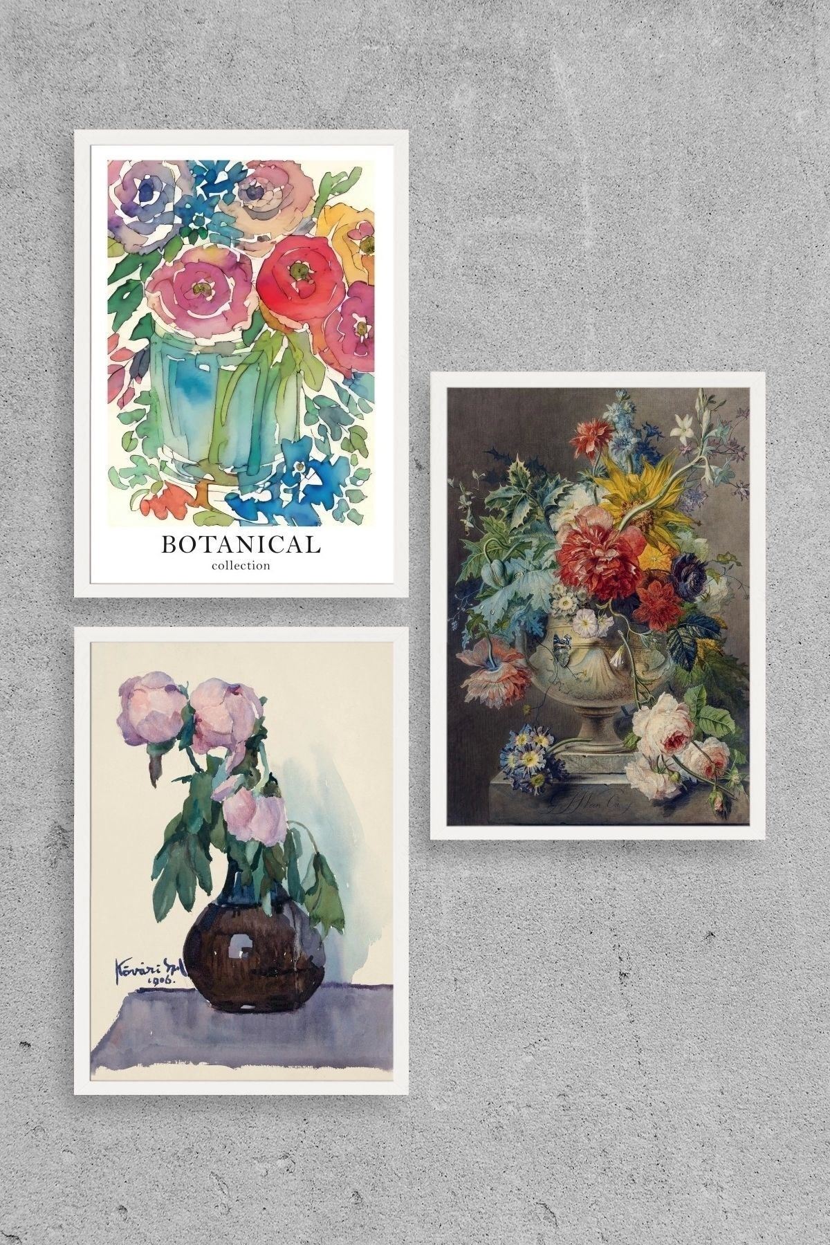 Çiçek Üçlü Ahşap Çerçeveli Tablo 30 x 40