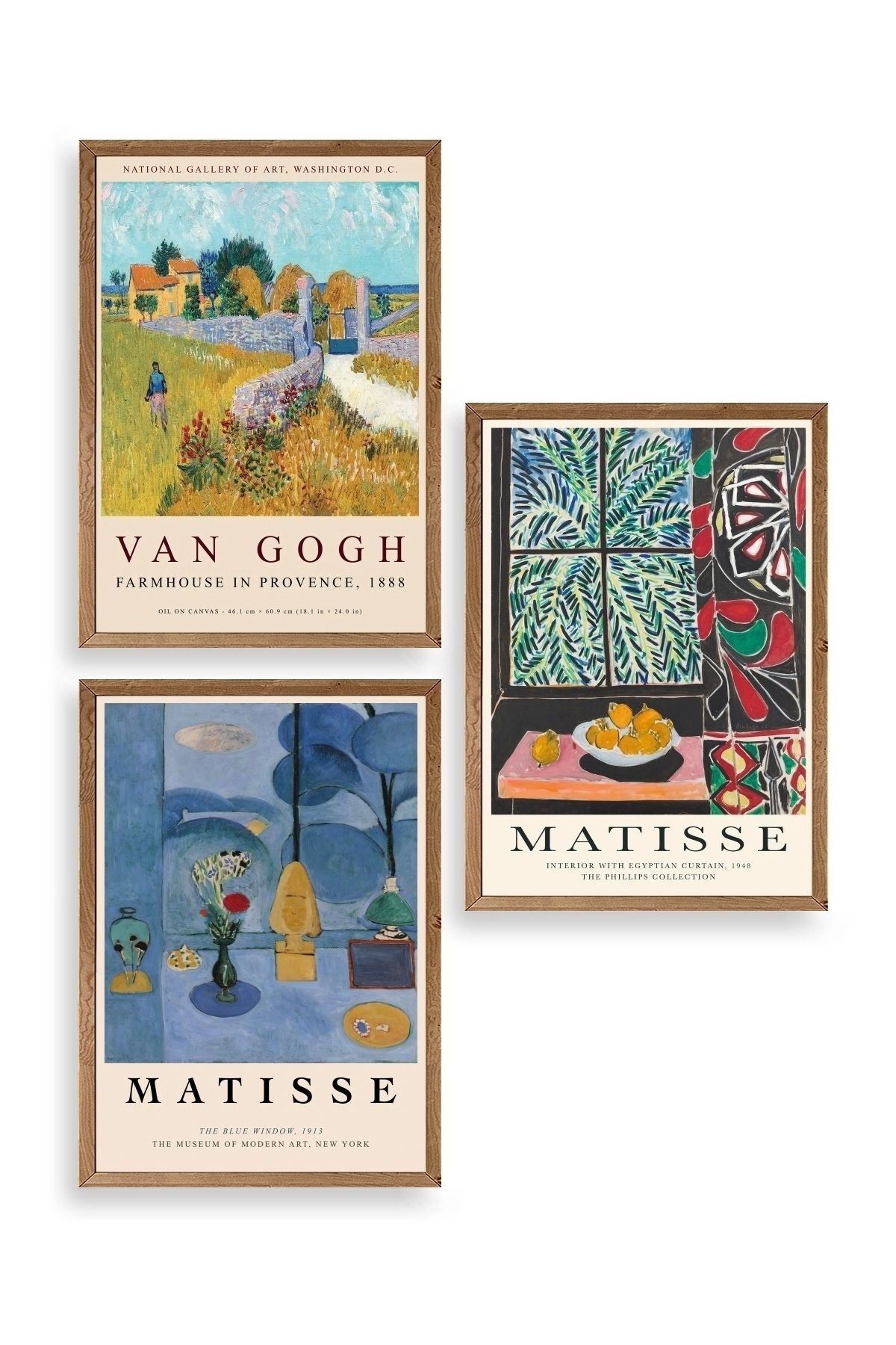 Ünlü Tablolar Üçlü Ahşap Çerçeveli Tablo 30 x 40