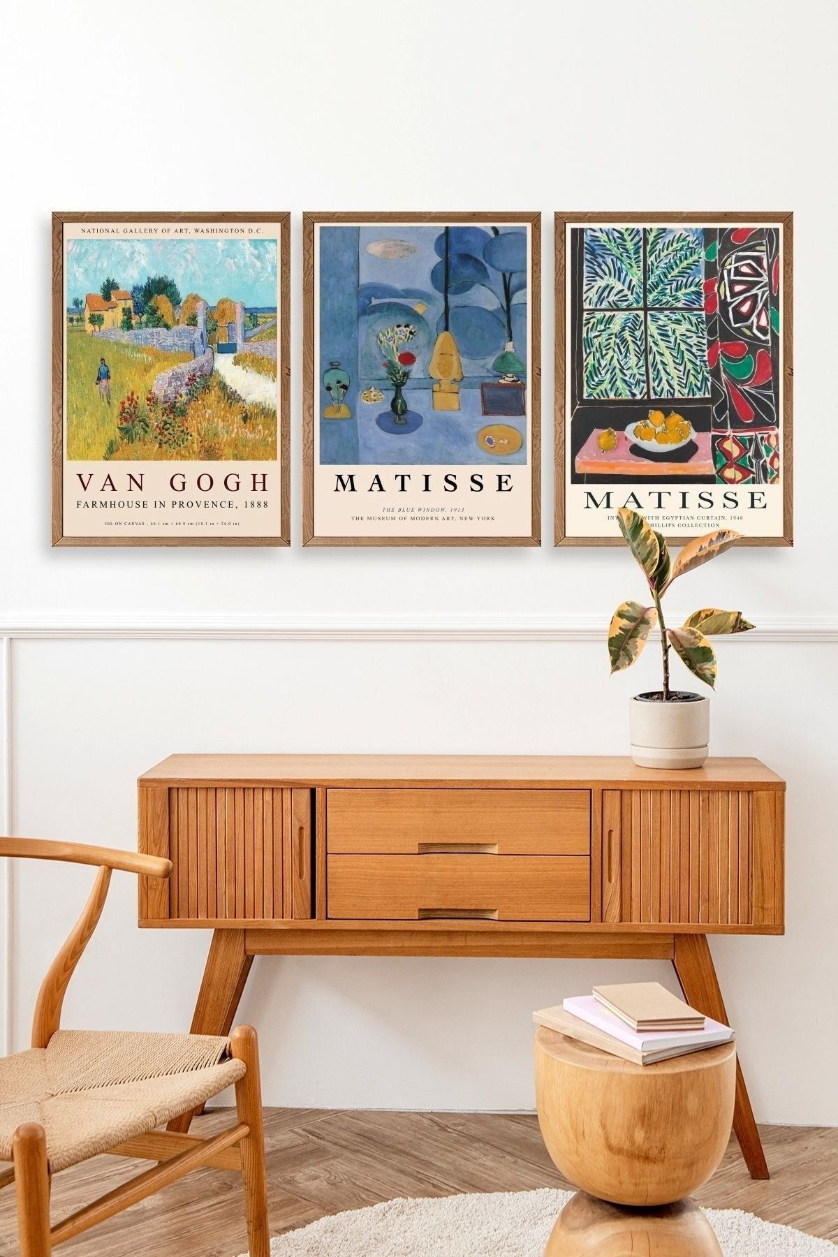 Ünlü Tablolar Üçlü Ahşap Çerçeveli Tablo 50 x 70