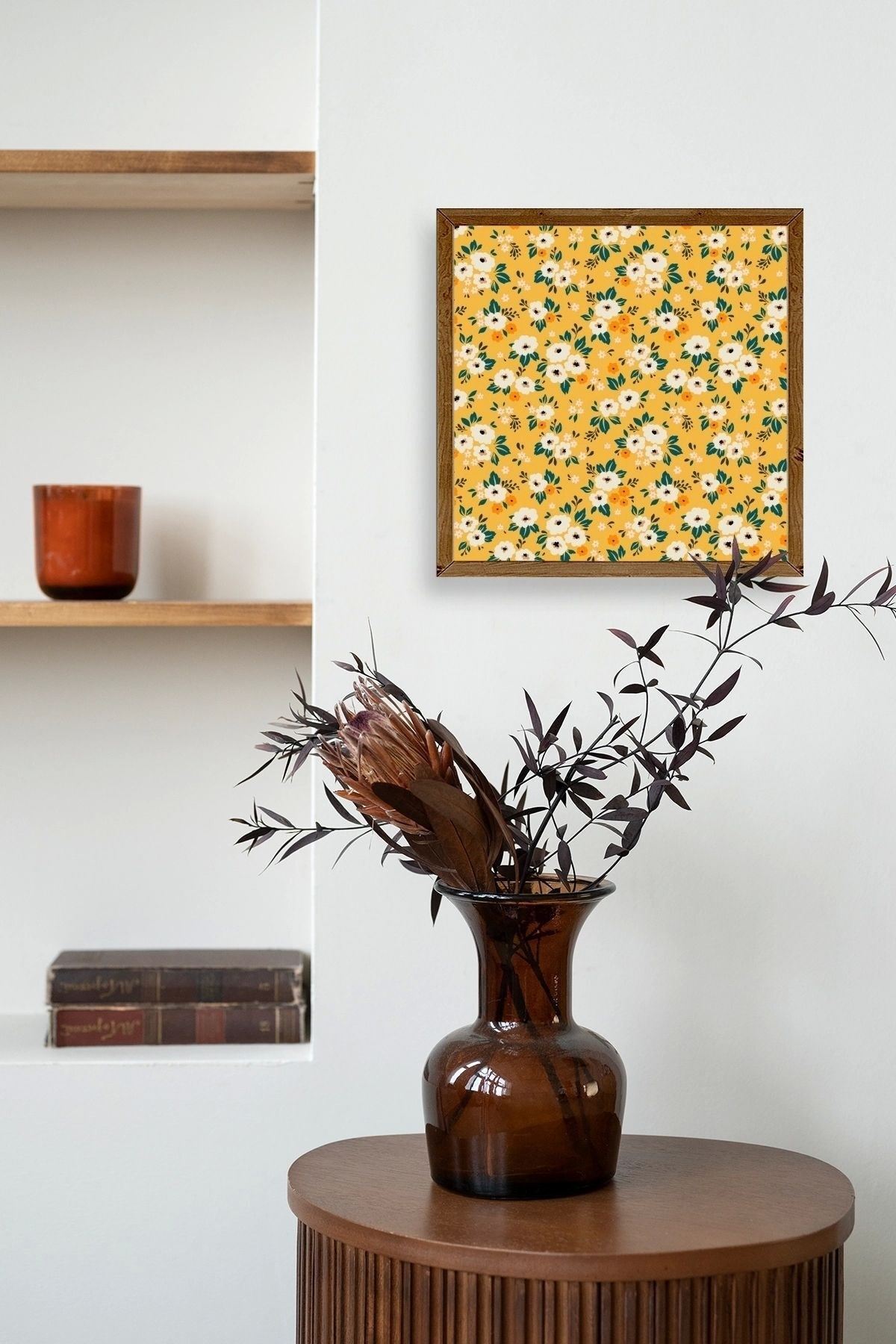 Çiçek Ahşap Çerçeveli Tablo 50 x 50