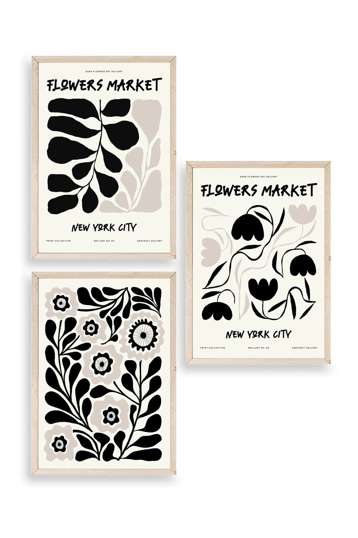 Flower Market Üçlü Ahşap Çerçeveli Tablo 50 x 70