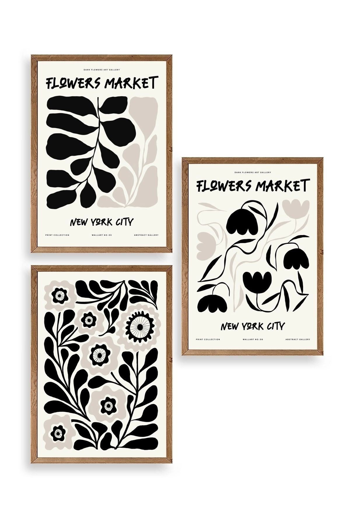 Flower Market Üçlü Ahşap Çerçeveli Tablo 40 x 60