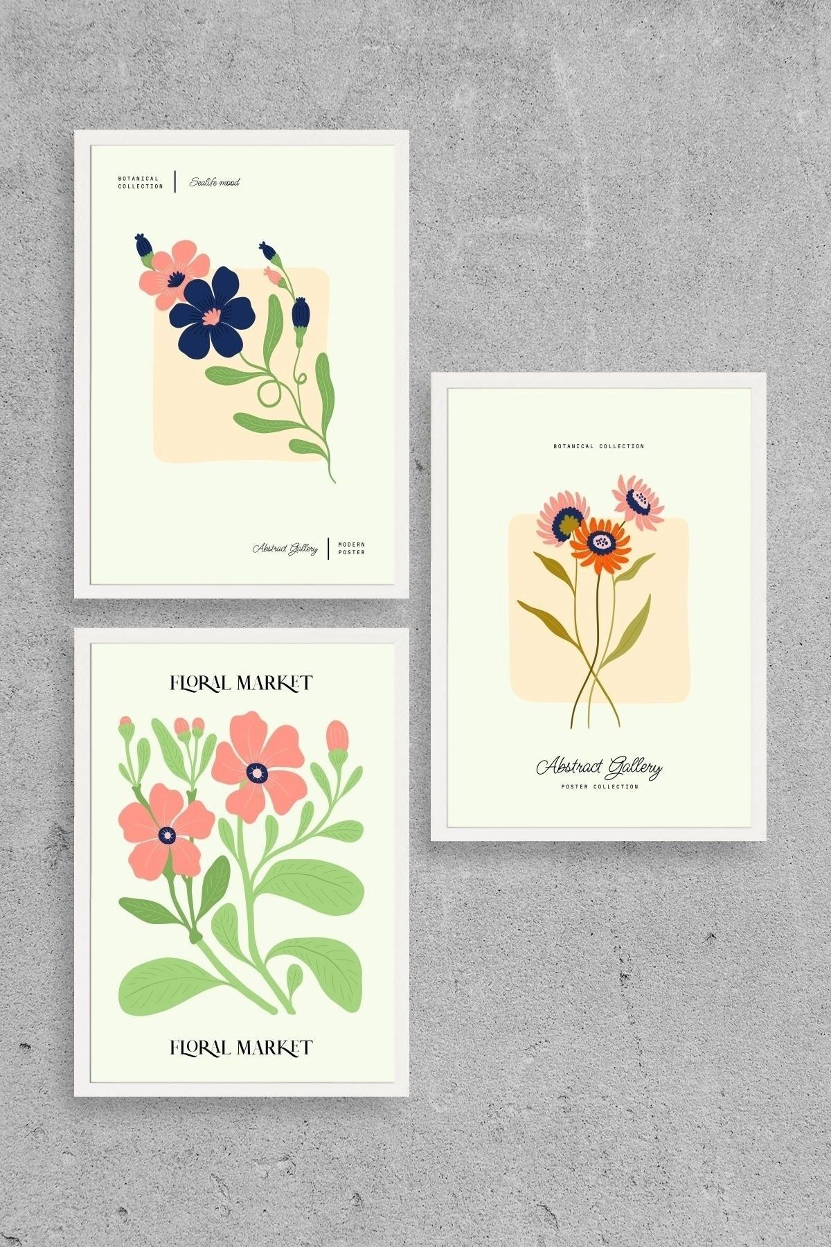 Flower Market Üçlü Ahşap Çerçeveli Tablo 40 x 60