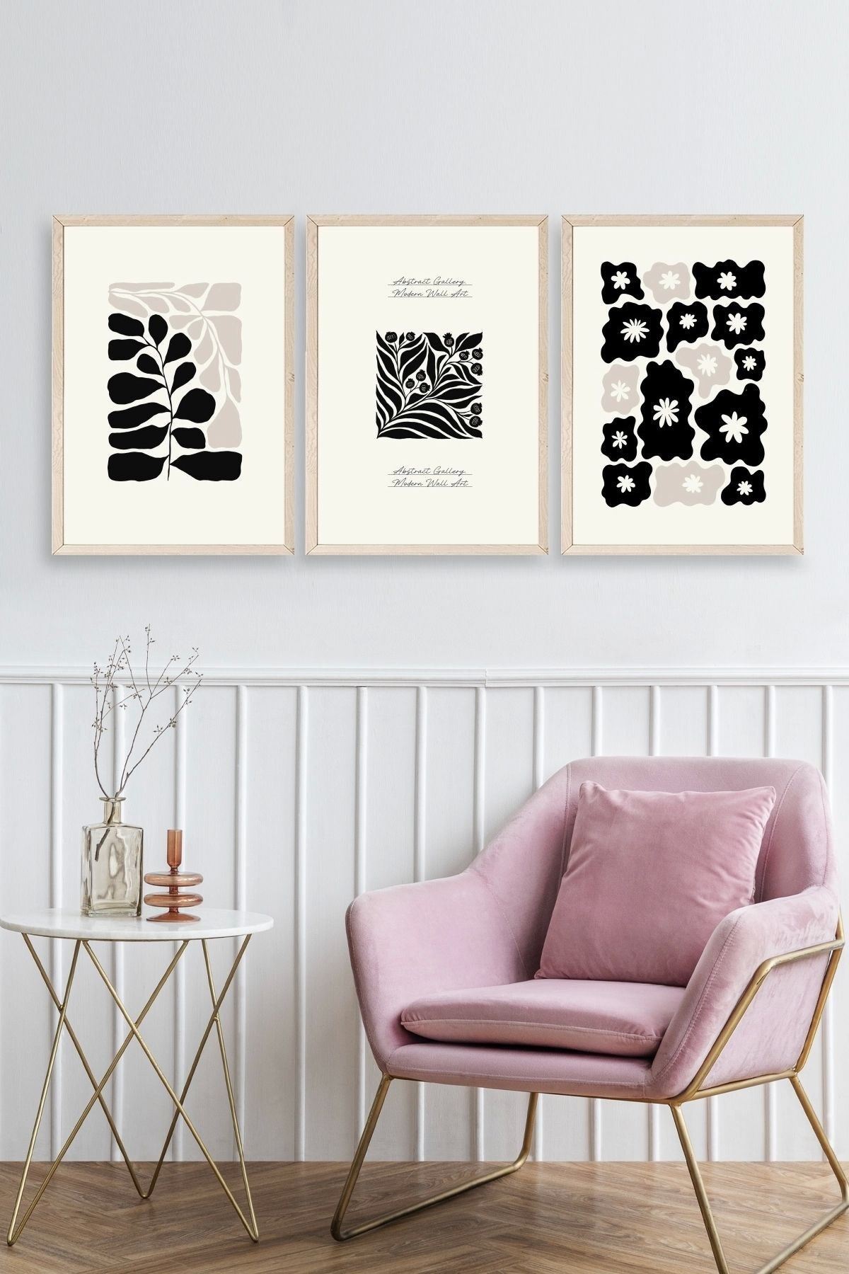 Modern Üçlü Ahşap Çerçeveli Tablo 50 x 70