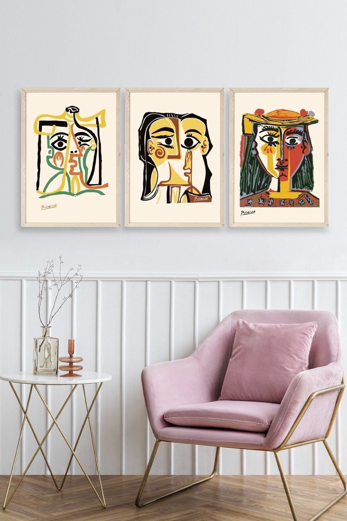 Picasso Üçlü Ahşap Çerçeveli Tablo 30 x 40
