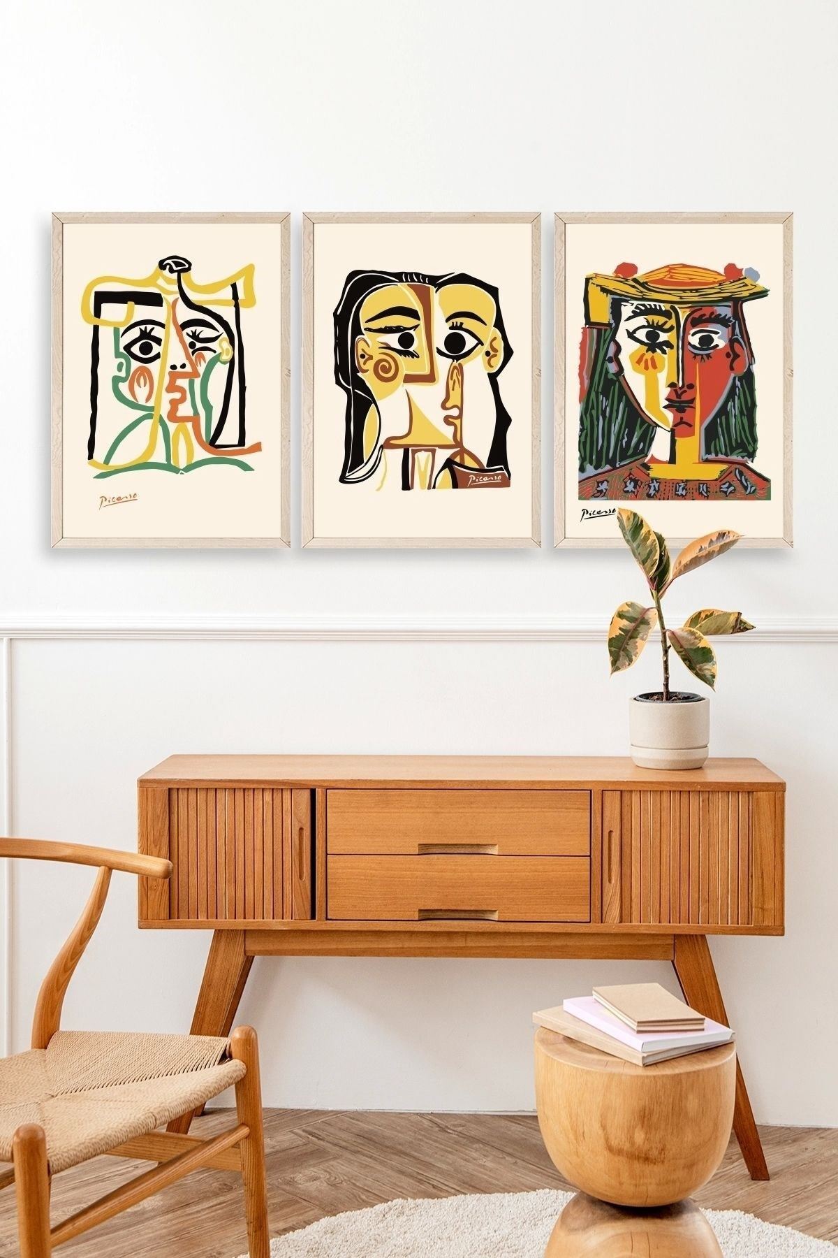 Picasso Üçlü Ahşap Çerçeveli Tablo 40 x 60