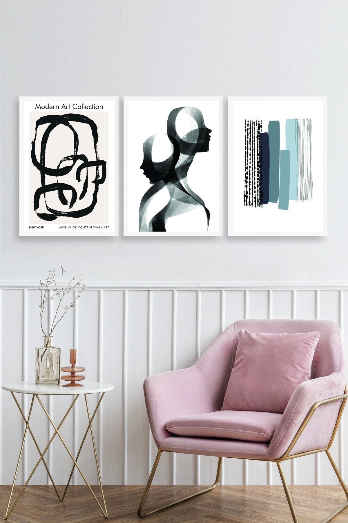 Modern Üçlü Ahşap Çerçeveli Tablo 50 x 70