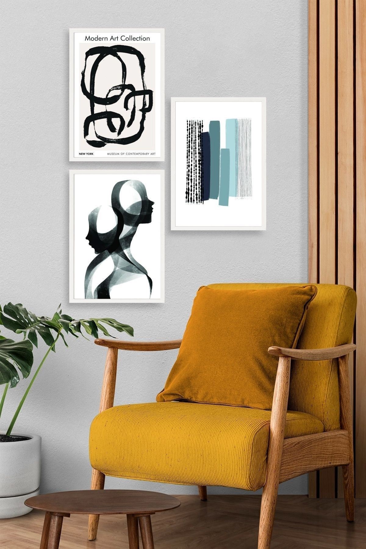 Modern Üçlü Ahşap Çerçeveli Tablo 30 x 40