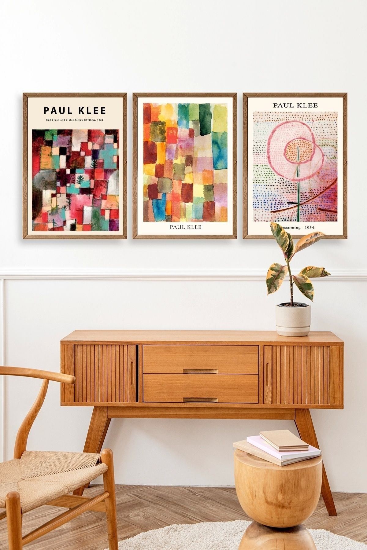 Paul Klee Üçlü Ahşap Çerçeveli Tablo 30 x 40